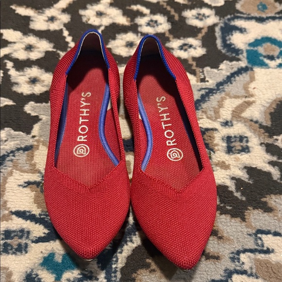 Rothy's Shoes - Rothy's Scarlet Red Pointed Flats, Blue Detail, “The Point”